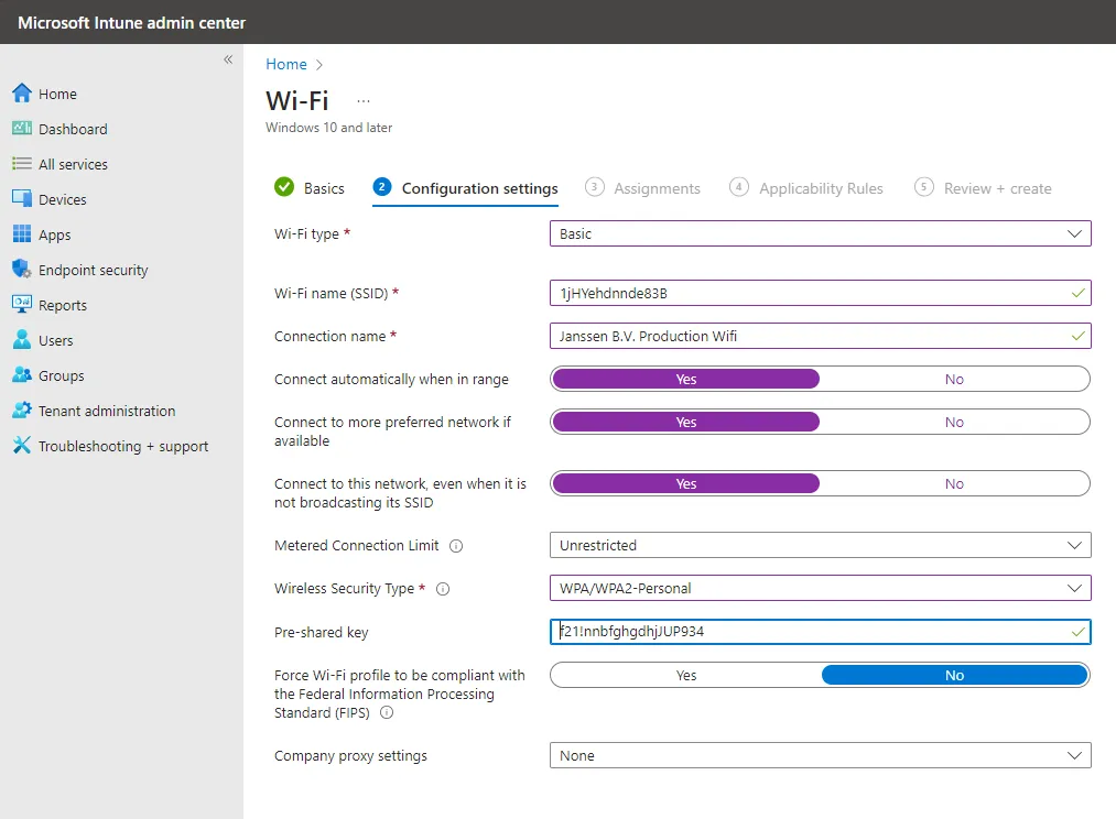 Wifi Profile in Intune
